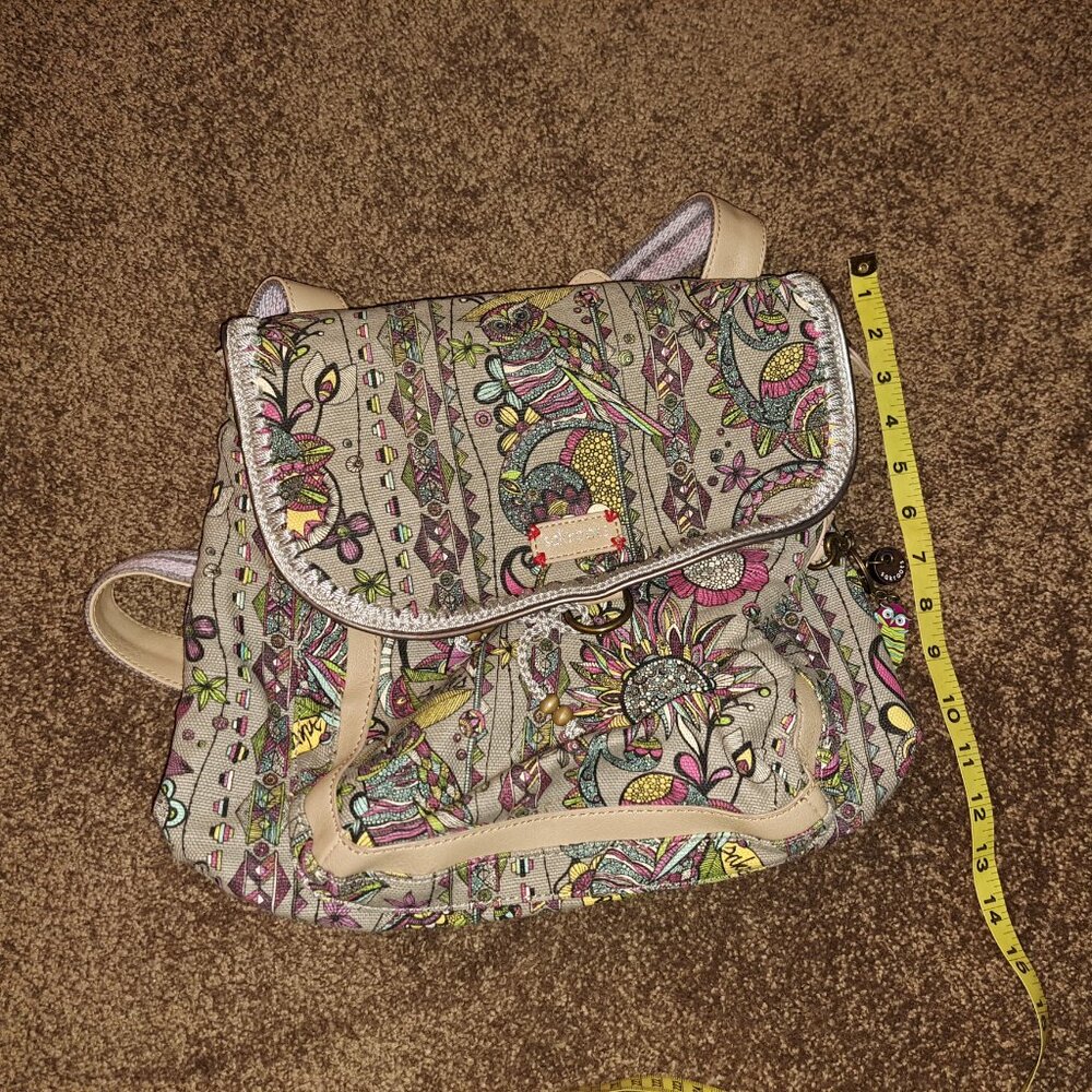 SAKROOTS Backpack/Crossbody Convertible Floral Owl Peace Pattern Bag - Picture 2 of 14